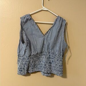 Old Navy Navy and White Striped Sleeveless Blouse